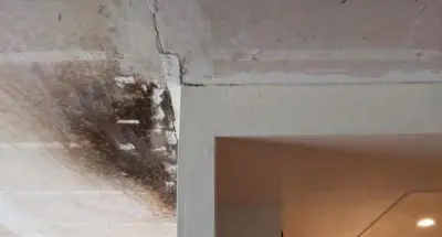 Fire damage or mold growth on the ceiling.