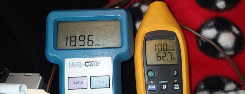 Humidity and CO2 readings in moldy room.